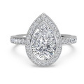 Sterling Silver 925 Pear Shape Micro Pave Halo Ring